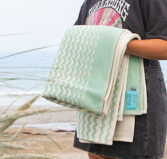 Seafoam Swell Recycled Cotton Blanket – Sustainable Comfort with Coastal Charm