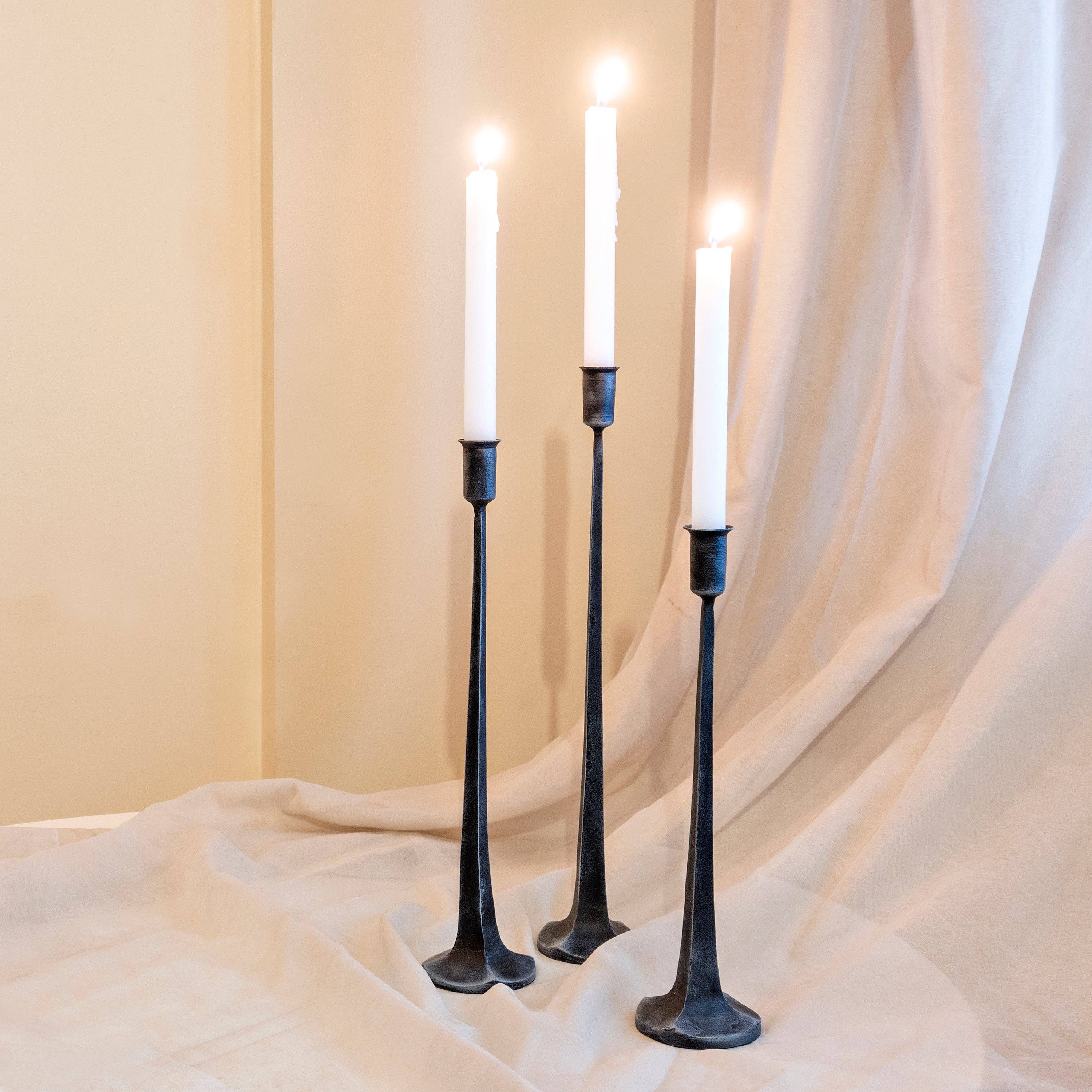 Set of 3 Modern Black Metal Candle Holders – Minimalist Taper Candlestick Holders for Elegant Home Décor