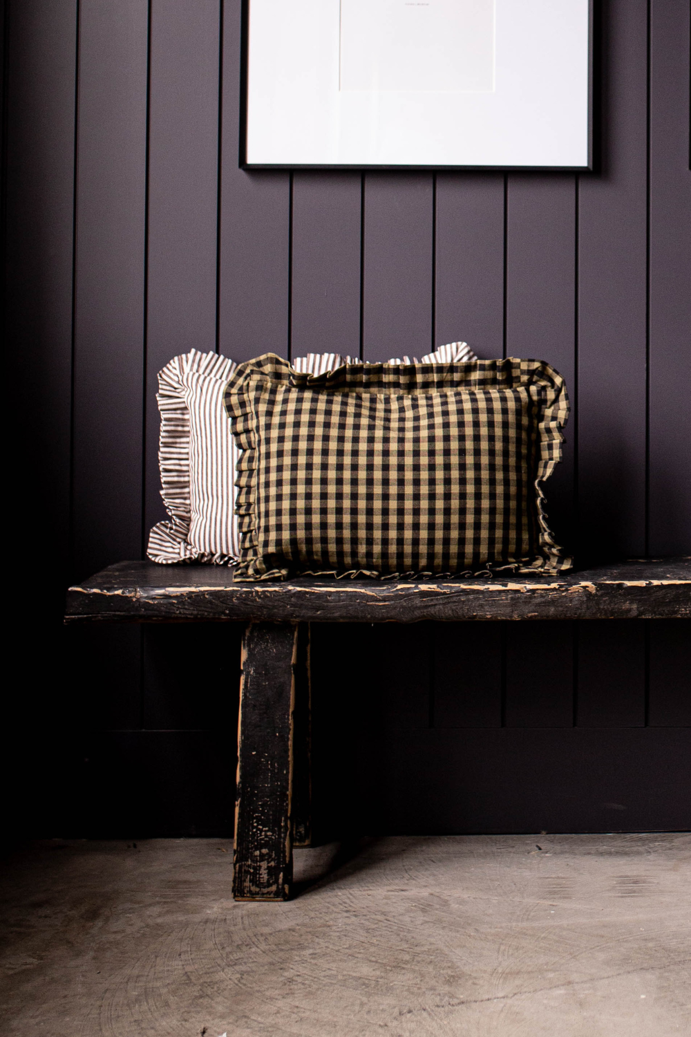 Ruffle Lumbar Pillow Sham Olive Green Gingham