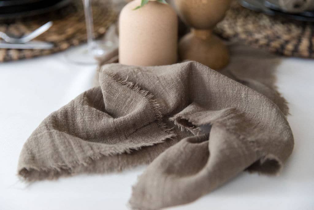 Olive Green Cotton Gauze Cloth Table Runner