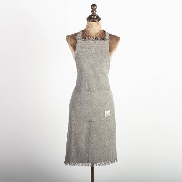 Stone Washed Grey Apron with Fringes – Classic Cotton Kitchen Style