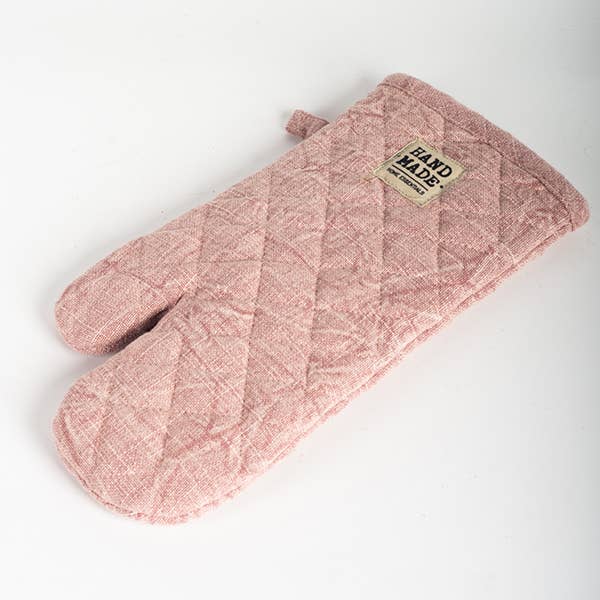 Stone Washed Pink Cotton Oven Glove – Elegant Kitchen Essential