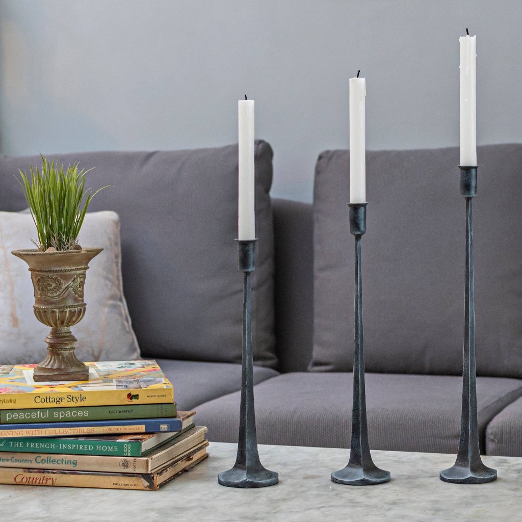 Set of 3 Modern Taper Candle Holders – Black Metal Elegance by MAINEVENT