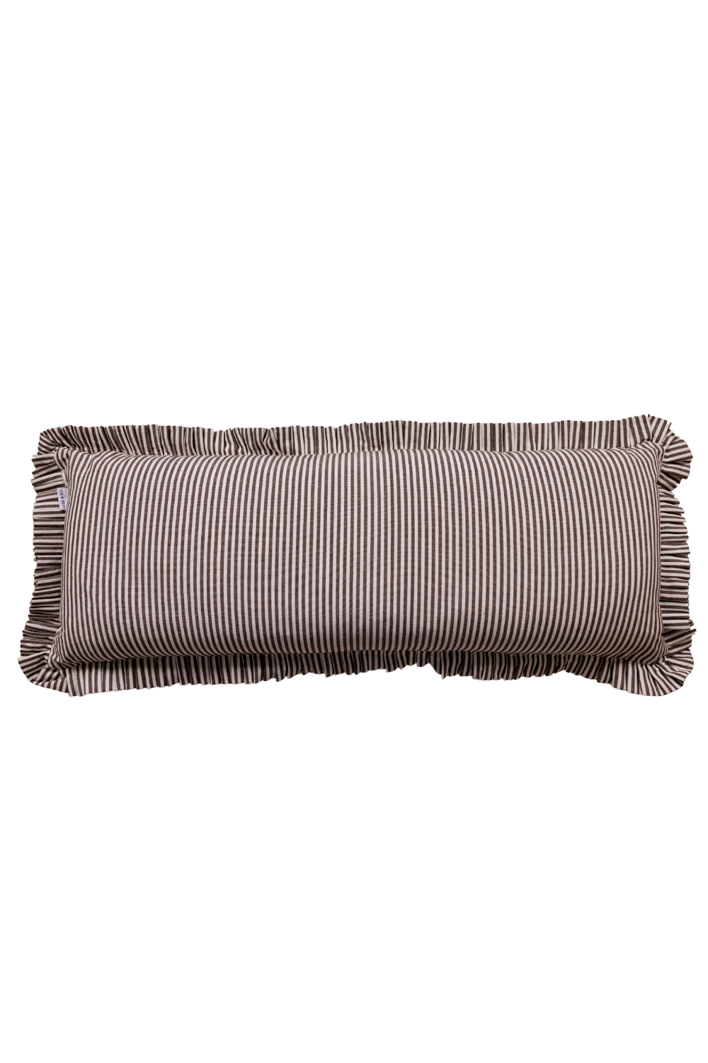 Ruffle Bolster Pillow – Brown & White Stripes Lumbar Cushion with Insert