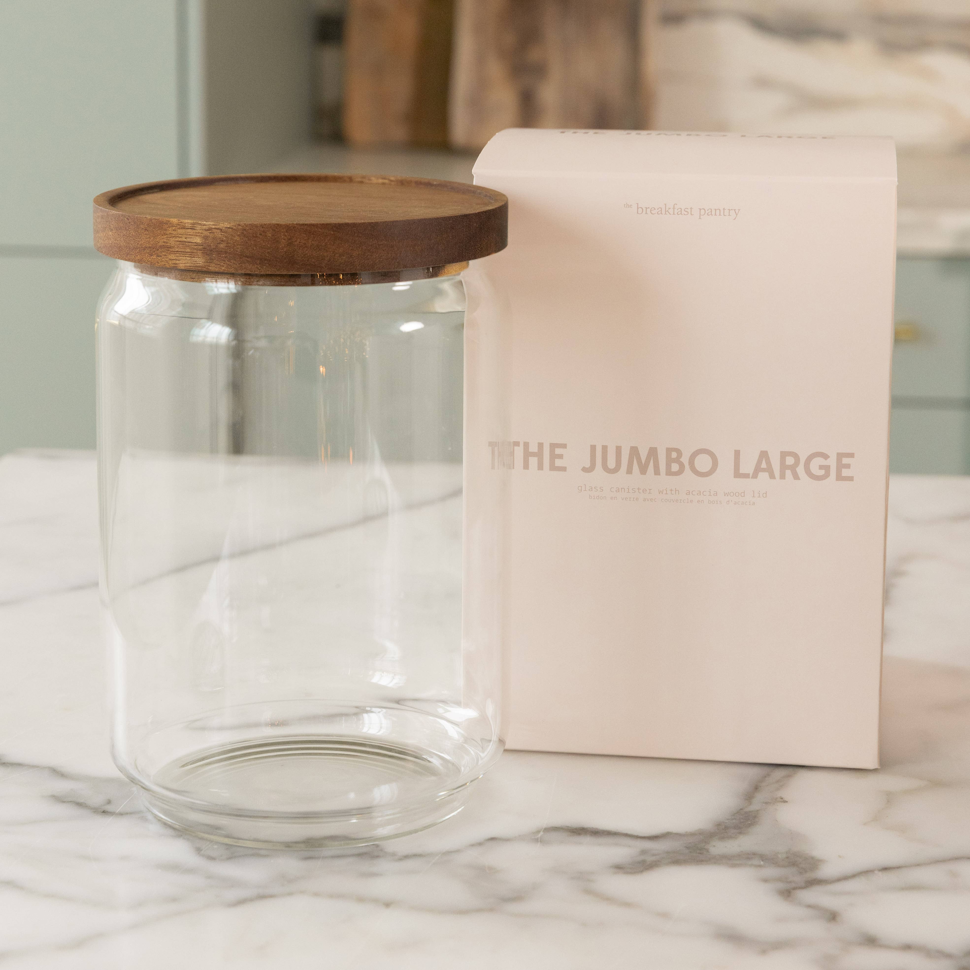 Jumbo Large Glass Canister with Acacia Wood Lid – 2400ml Stackable Kitchen Storage by The Breakfast Pantry