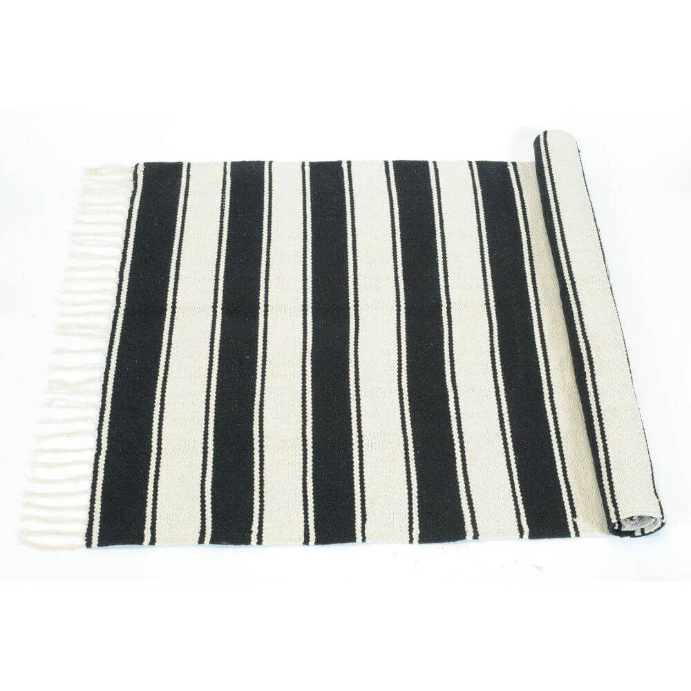 Black and White Striped Cotton Rug