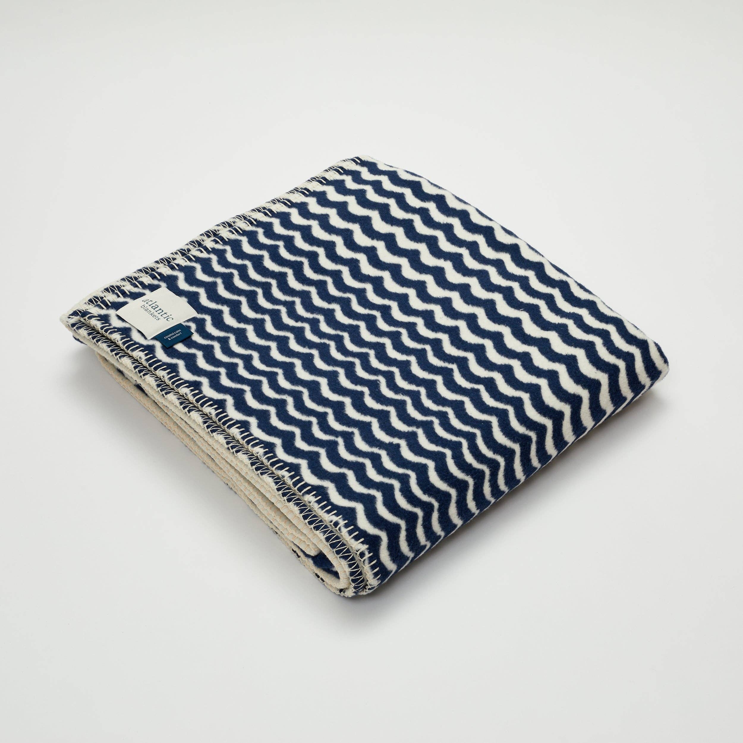 Navy Swell Recycled Cotton Blanket – Sustainable Coastal Comfort