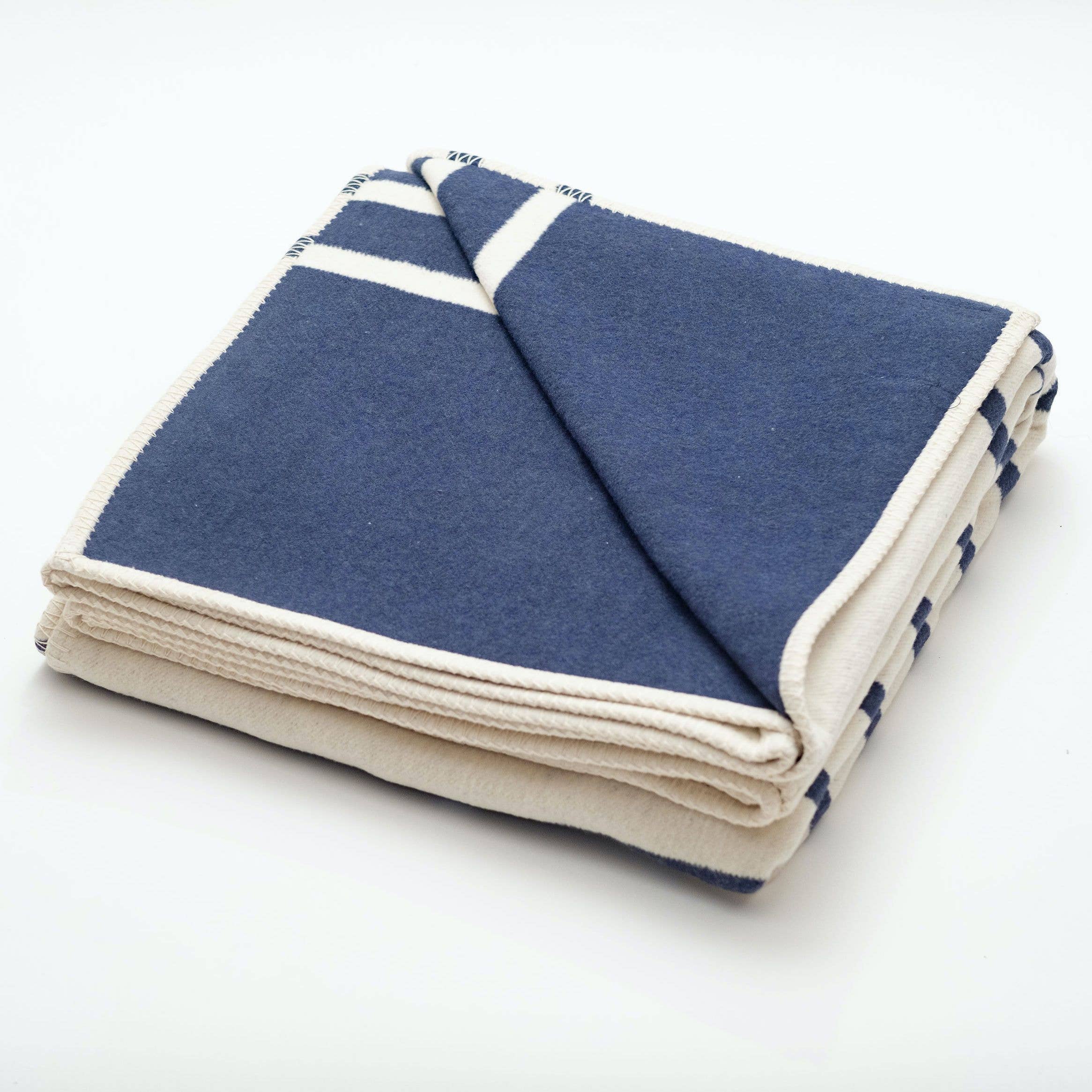 Navy Stripe Recycled Cotton Blanket – Sustainable Coastal Comfort