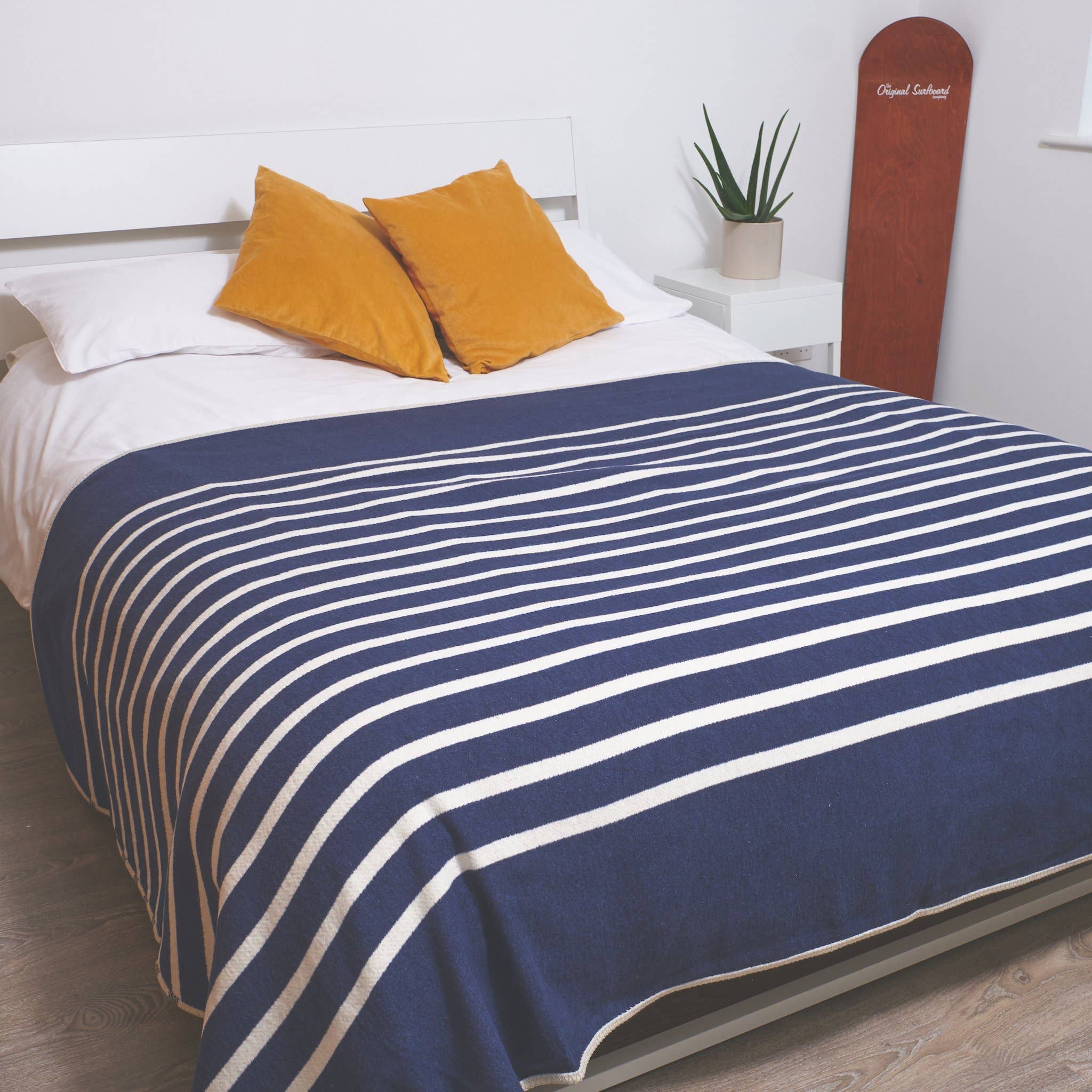 Navy Stripe Recycled Cotton Blanket – Sustainable Coastal Comfort