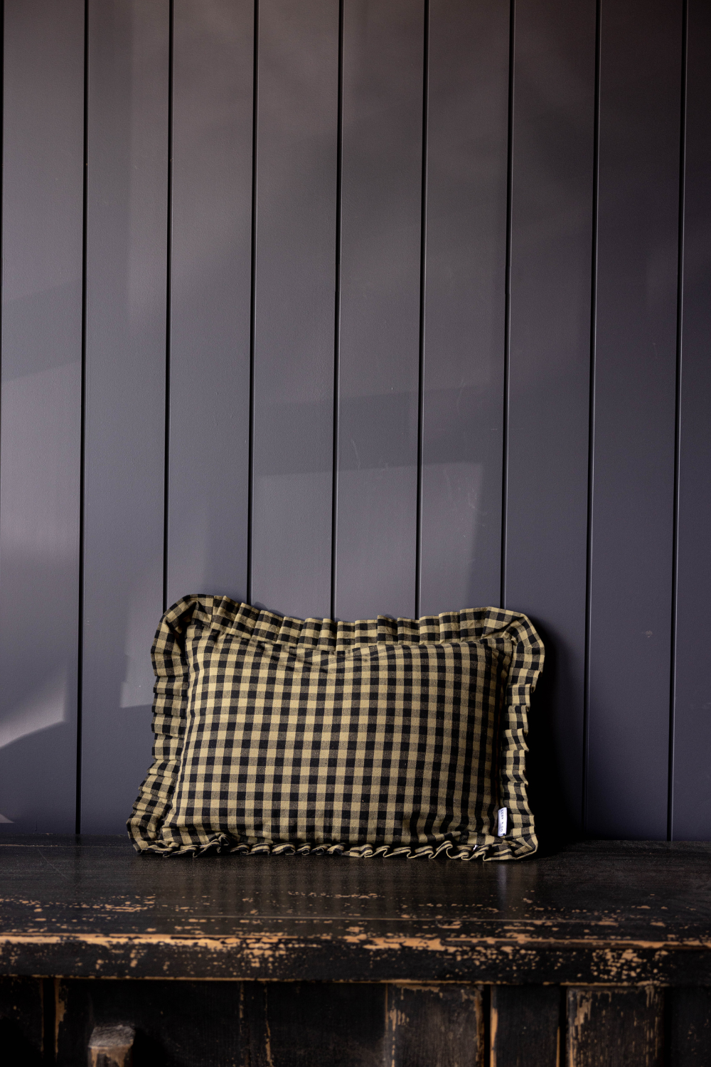 Ruffle Lumbar Pillow Sham Olive Green Gingham