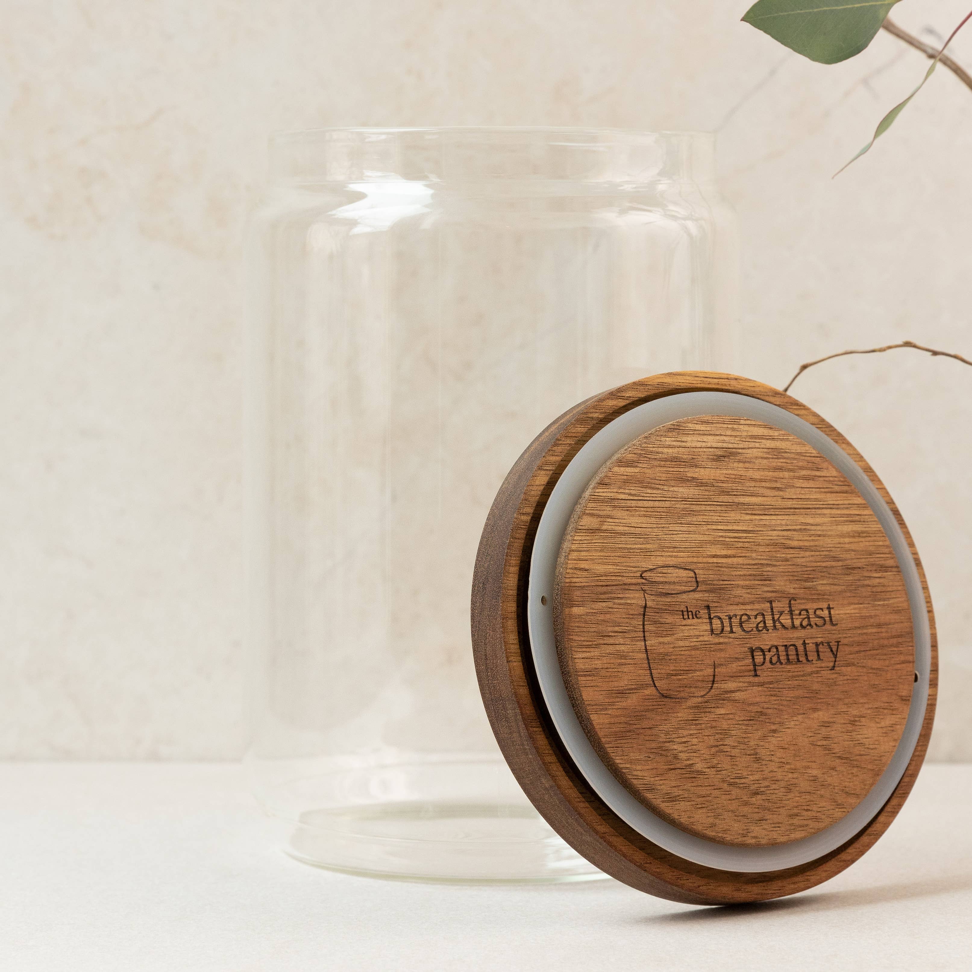 Jumbo Large Glass Canister with Acacia Wood Lid – 2400ml Stackable Kitchen Storage by The Breakfast Pantry