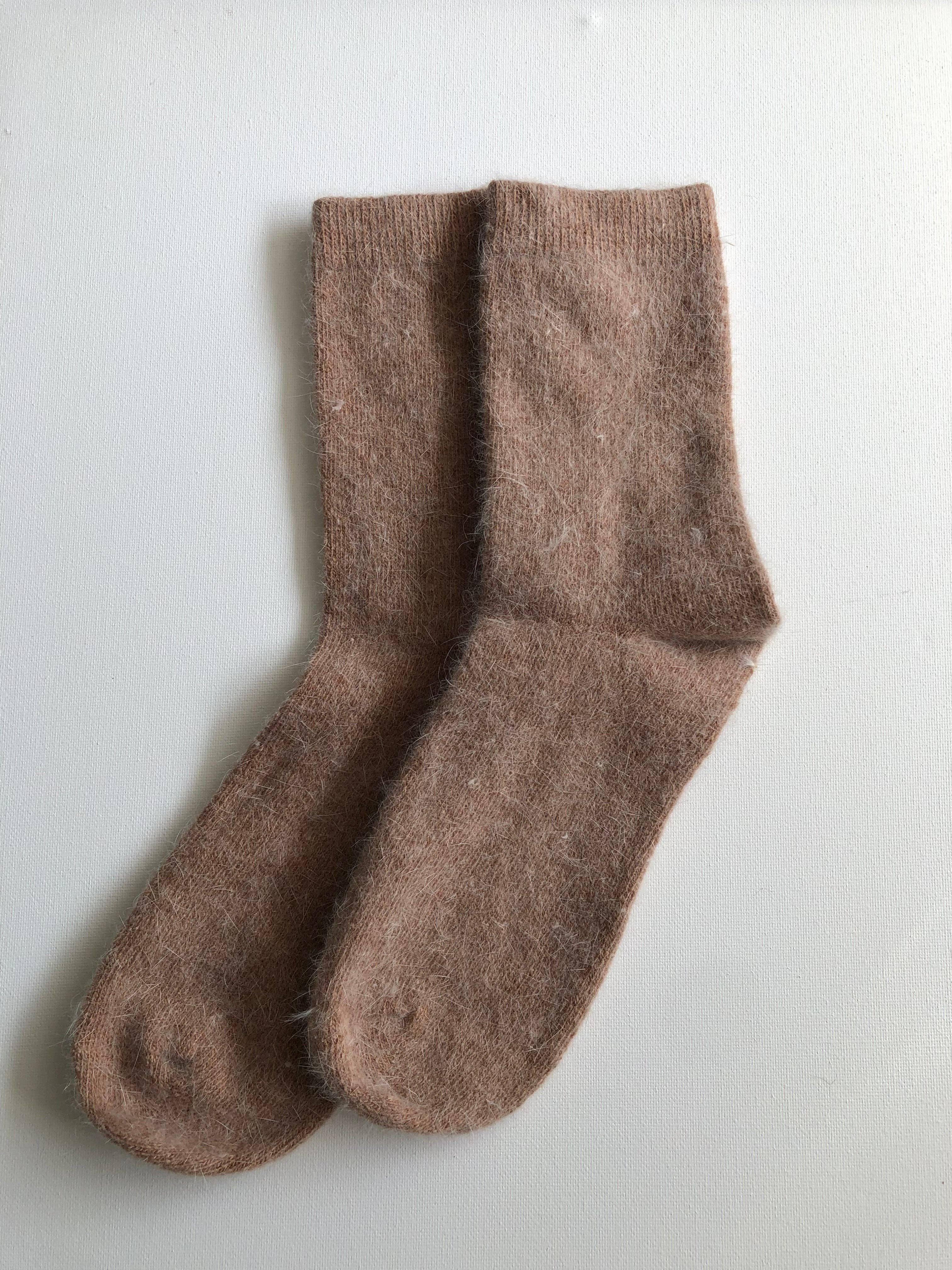 Fluffy Angora Socks - Neutral – Cozy Wool Blend for Cold Weather Comfort