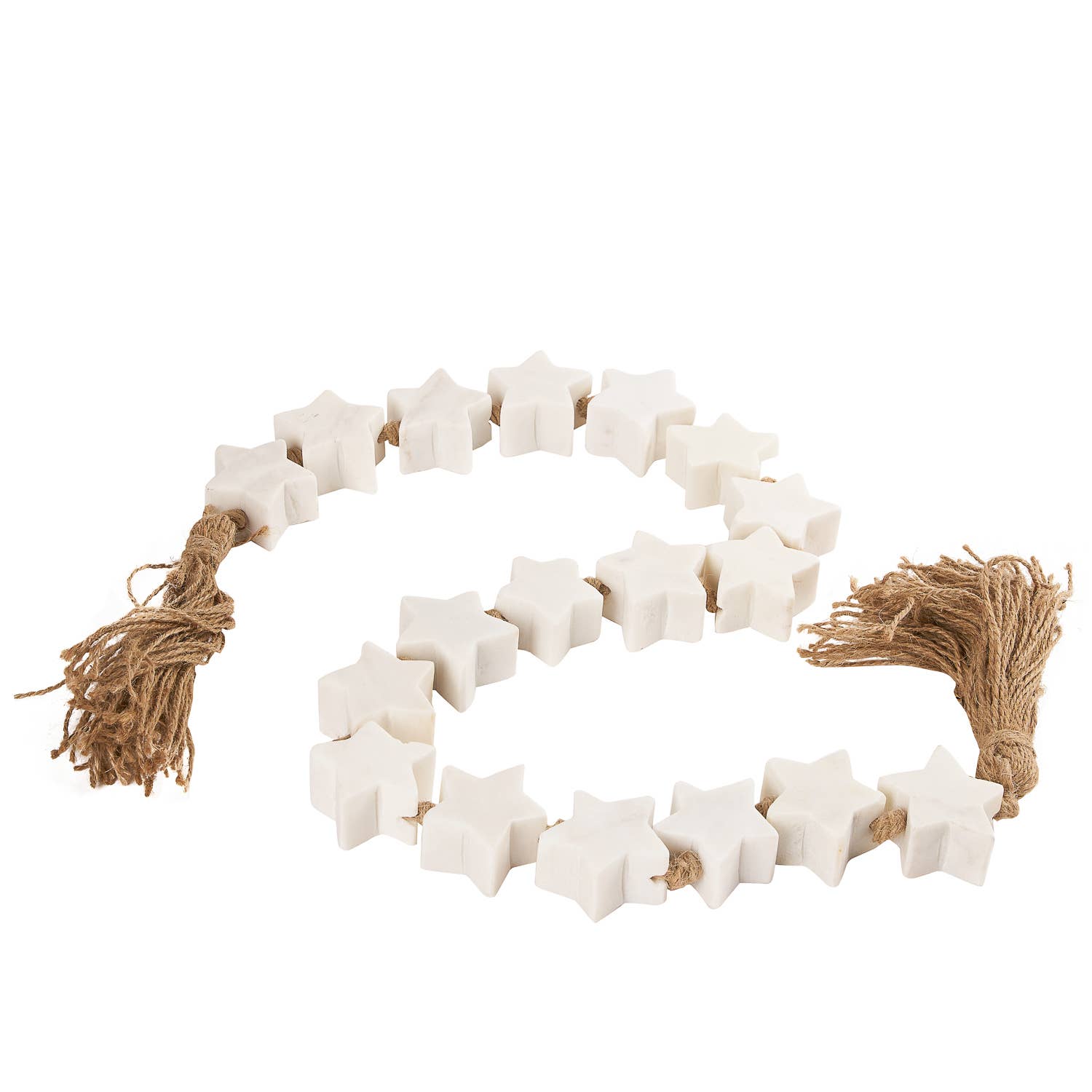 Blitzen Marble Star Garland – Elegant White Marble Decor with Jute Tassels